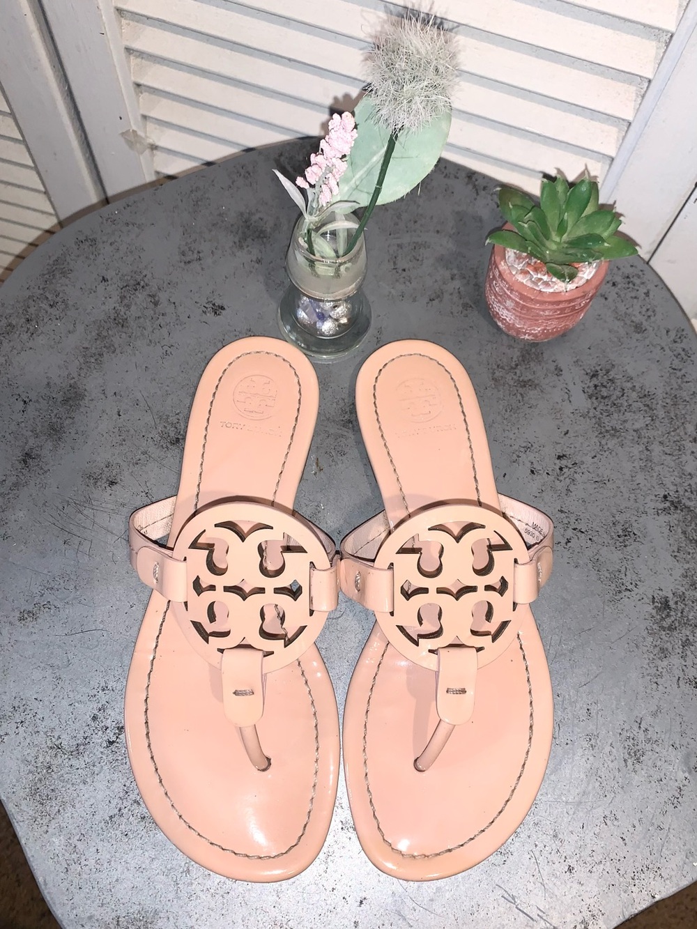 Tory Burch Miller Patent Leather Sandals Sea Shell Pink with box bag Size 6.5